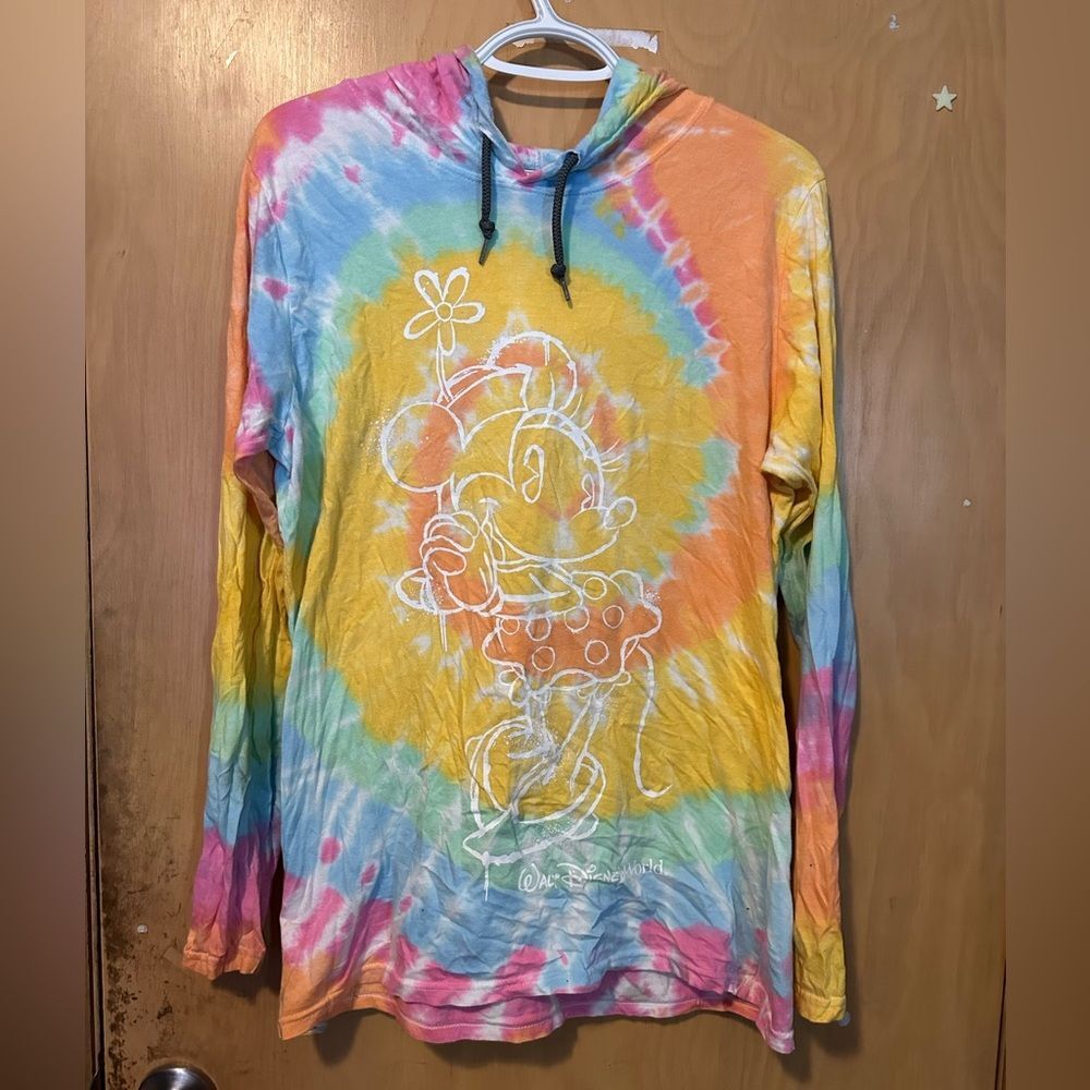 Disney Parks Minnie Mouse Women’s Hoodie Size M Multicolor Tie Dye Lightweight